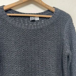 Roxy Gray Sweater Scoop Neck Crop Front Loose Knit Soft & Cozy